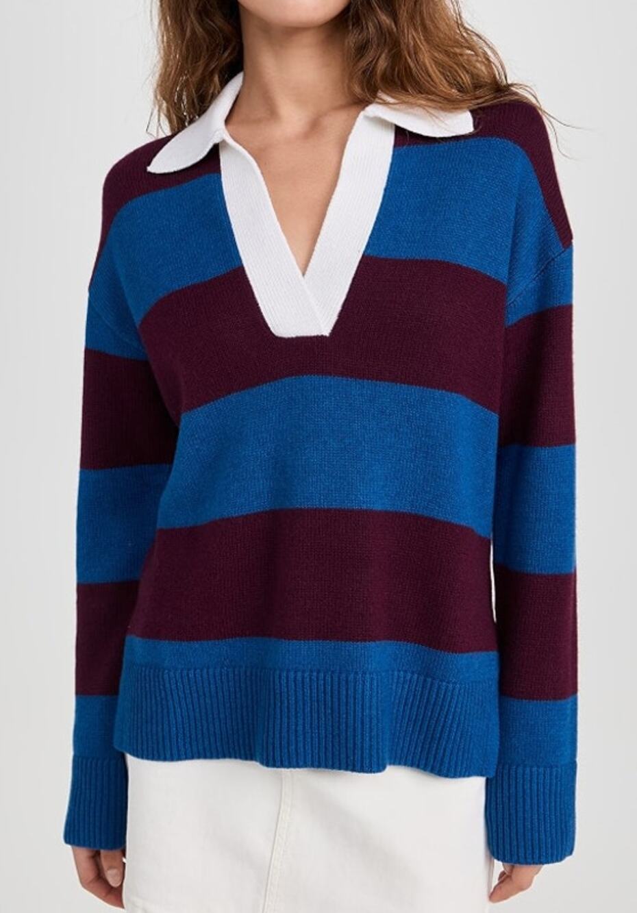 Rails Harris Sweater Rugby Stripe Soft Knit Polo Collar Ribbed Edges Blue Small